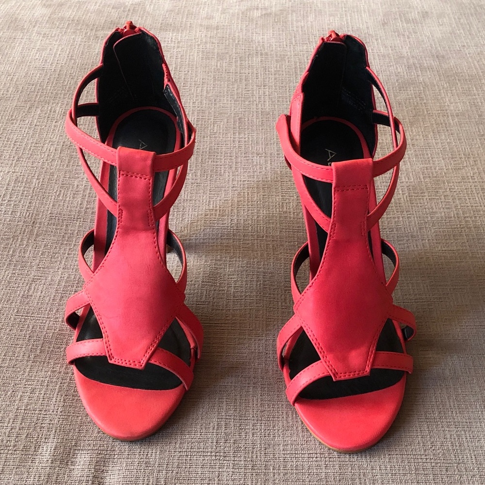 Bright coral sandal stiletto heels